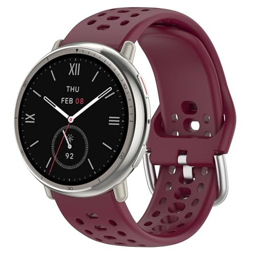 hengkang Passend für Amazfit Active 2 Uhrenarmbänder, Damen und Herren, verstellbare, weiche Sportarmbänder aus Silikon, Ersatzbänder für Amazfit Active 2 A2437 Smartwatch, Weinrot hengkang Passend für Amazfit Active 2 Uhrenarmbänder, Damen und Herren, verstellbare, weiche Sportarmbänder aus Silikon, Ersatzbänder für Amazfit Active 2 A2437 Smartwatch, Weinrot von hengkang