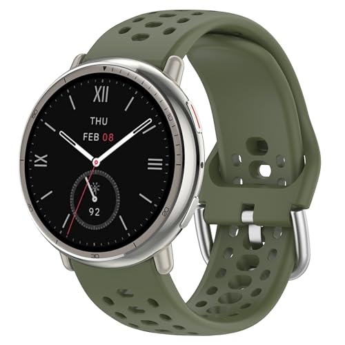 hengkang Passend für Amazfit Active 2 Uhrenarmbänder, Damen und Herren, verstellbare, weiche Sportarmbänder aus Silikon, Ersatzbänder für Amazfit Active 2 A2437 Smartwatch (Armeegrün) von hengkang