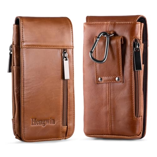 Hengwin Echtes Leder Gürtel Telefon Holster, Handytasche für iPhone 15 14 Pro Max, 15 14 Plus, Gürteltasche Gürtel Clip Tasche Halterung für iPhone 13 Pro Max, 12 Pro Max, 11 Pro Max, (Marrone) von hengwin