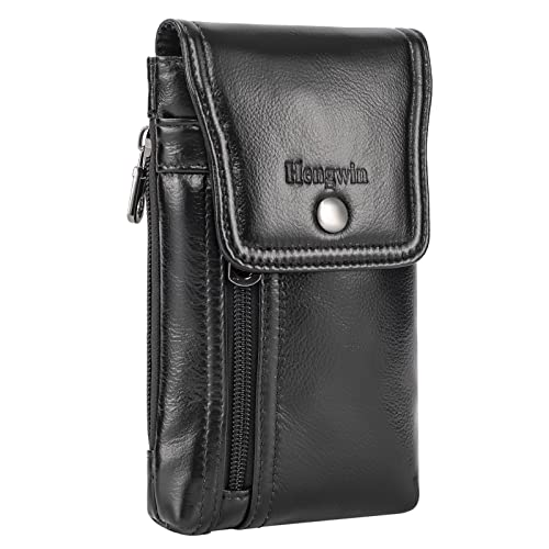 Hengwin Handy-Holster aus echtem Leder, Gürteltasche passend für iPhone 16e 15 Pro 14 Pro 13 Pro 12 Pro SE Samsung Galaxy S25 S24 S23 S22 S9 S8 Gürtelhalter Handyhülle mit Gürtelclip (schwarz) von hengwin