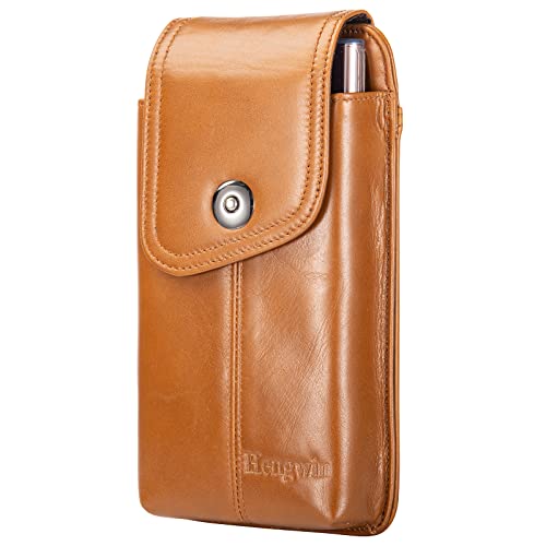 Hengwin Handy-Holster aus echtem Leder, kompatibel mit iPhone 14 Pro Max 14 Plus 6S Plus 7 Plus 8 Plus Holster Wallet Case mit Gürtelclip Gürtelschlaufe Handytasche Kartenhalter (Braun) von hengwin