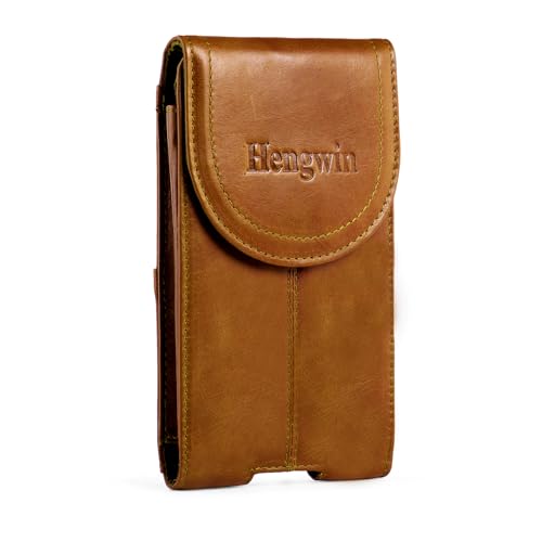 Hengwin Handy-Holster aus echtem Leder, mit Gürtelclip, passend für iPhone 16 Pro Max 16 Plus 15 Pro Max 15 Plus 14 Pro Max 13 Pro Max Samsung A15 A54 S24 Ultra S25 Ultra (Gelb) von hengwin