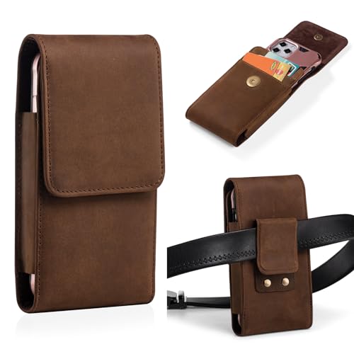 Hengwin Handy-Holster aus echtem Leder, passend für iPhone 16 Pro Max 15 Pro Max 14 Pro Max 13 Pro Max 12 Pro Max Samsung Galaxy A15 S24 Ultra S23 Ultra Gürteltasche mit Gürtelclip Kartenhalter von hengwin