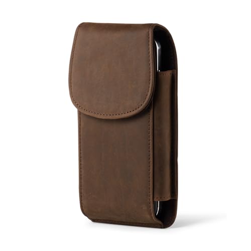 Hengwin Handy-Holster aus echtem Leder, passend für iPhone 16 Pro Max 16 Plus 15 Pro Max 15 Plus 14 Pro Max 13 Pro Max 12 Pro Max Gürtelholster mit Gürtelclip Tragetasche Gürtelhalter (Retrobraun) von hengwin