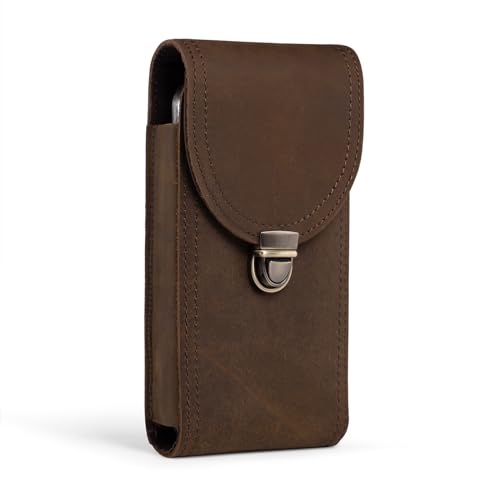 Hengwin Vertikale Handy-Holster aus echtem Leder, passend für iPhone 16 Pro Max 15 Pro Max 14 Pro Max 13 Pro Max Samsung Galaxy S25 Ultra S24 Ultra Tasche mit Gürtelclip (Retrobraun) von hengwin