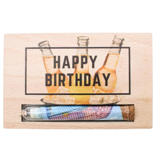 herz-wuid Geldgeschenk zum Geburtstag - Geschenkkarte aus Holz, Geburtstagsgeschenk Frauen und Männer, Geld kreativ verschenken, Geschenkverpackung Geld Gutschein, Geburtstagskarte (Bier) von herz-wuid
