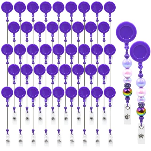 50 x Perlen-Bastel-Set, Rohlingsstangen, einziehbare Ausweisrolle mit Gürtelclip für Ausweis, Namen, DIY, Geschenk, Perlenartikel für Krankenschwestern, Lehrer, Studenten, Büro, Arbeiter (lila) von hesong