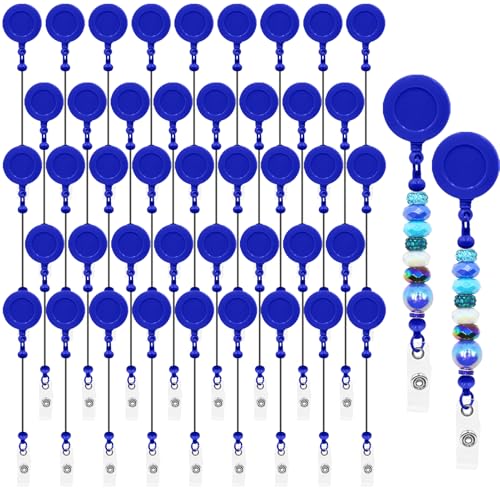 50 x Perlen-Bastel-Set, blanko, einziehbare Abzeichenrolle mit Gürtelclip für Ausweis, Namen, DIY, Geschenk, Perlenartikel für Krankenschwestern, Lehrer, Studenten, Büro, Arbeiter (blau) von hesong