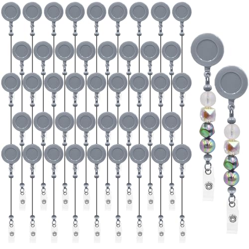 50 x Perlen-Bastel-Set, blanko mit Perlen, einziehbare Abzeichenrolle mit Gürtelclip für Ausweis, Namen, DIY, Geschenk, Perlenartikel für Krankenschwestern, Lehrer, Studenten, Büro, Arbeiter (grau) 50 x Perlen-Bastel-Set, blanko mit Perlen, einziehbare Abzeichenrolle mit Gürtelclip für Ausweis, Namen, DIY, Geschenk, Perlenartikel für Krankenschwestern, Lehrer, Studenten, Büro, Arbeiter (grau) von hesong