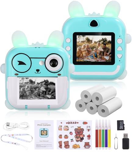 Sofortbildkameras Kinder, DigitalKamera, 2,4-Zoll-Bildschirm Kamera Kinder, HD Fotoapparat Kinder mit 32G SD Karte & Farbigen Stiften,Geschenk Weihnachten Spielzeug für Kinder 3-12 Jahren (Blau) von heuchaey
