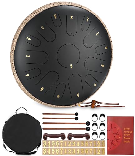 Zungentrommel,14 Zoll 15 Tone Steel Tongue Drum C-Dur Percussion Kit mit Trommelschlägeln,Spezielle Tragetasche,Fingerpolstern,Tonaufklebern,gratis Liederbuch Handtrommel für Kinder und Erwachsene Zungentrommel,14 Zoll 15 Tone Steel Tongue Drum C-Dur Percussion Kit mit Trommelschlägeln,Spezielle Tragetasche,Fingerpolstern,Tonaufklebern,gratis Liederbuch Handtrommel für Kinder und Erwachsene von heuchaey