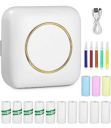 heuchaey Mini Drucker,Mobiler Thermodrucker mit 13 Rollen Druckerpapie Stiften,Smartphone Bluetooth Drucker für Android,iOS,Wireless Fotodrucker Thermodrucker für Lernhilfe,Notizen,Liste,Fotos(C20) von heuchaey