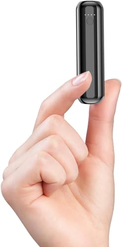 Mini Power Bank 5000mAh Powerbank Klein Aber Stark 5000mAh Kompakter Slim Externer Akku mit 2.4A Output Tragbares Handy Ladegerät für iPhone Samsung Galaxy und mehr (Schwarz) von hganus