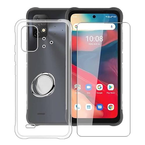 HGJTF Handyhülle Hülle für Umidigi Bison 2 (6.50") + Schutzfolie, Mit um 360 Grad drehbarer Ringhalterung Ultradünn Transparent TPU Silikon Stoßfest Schutzhülle Tasche für Umidigi Bison 2 von hgjtf