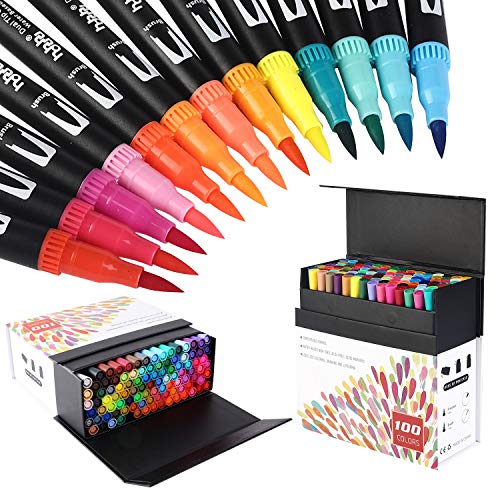 hhhouu 100 Farben Brush Marker Pinselstifte Journal Zubehör Stifte, Doppelspitze Filzstifte für Kinder und Erwachsene, Handlettering HO-100B von hhhouu