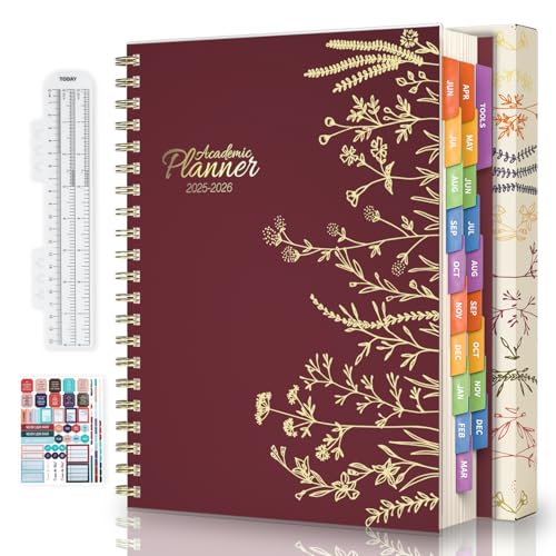 hi!SCI Akademischer Monats-/Wochen-/Tagesplaner für die Schule, 19 Monate, 25–26 Planungsbuch mit bunten Tabs, 21,6 x 27,9 cm, Organizer für Schüler, Lehrer (Bordeaux) von hi!SCI