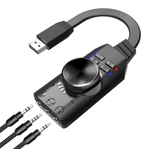 USB-Audio-Adapter,Virtueller 7.1-Surround-Sound-USB-Kopfhöreradapter mit Lautstärkeregelung - Universeller USB-Headset-Adapter, treiberfreies USB-Audio für Spiele, League of Legend, Headset von higyee