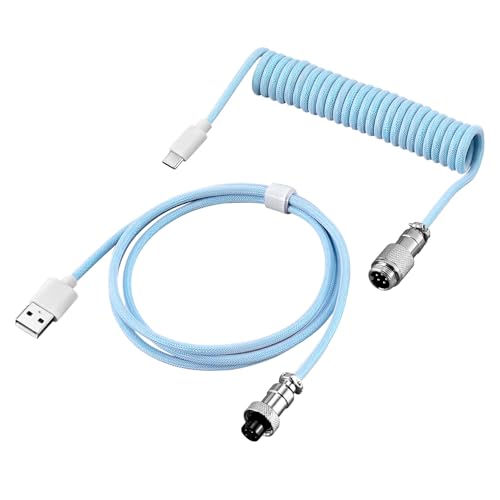 hindraem USB Kabel mit starker Zugfestigkeit für mechanische Tastatur, ABS Mechanische Tastatur, gewickeltes Luftfahrt Stecker Datenkabel, Blau von hindraem