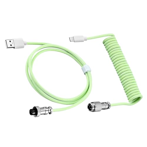 hindraem USB Kabel mit starker Zugfestigkeit für mechanische Tastatur, ABS Mechanische Tastatur, gewickeltes Luftfahrt Stecker Datenkabel, Grün von hindraem