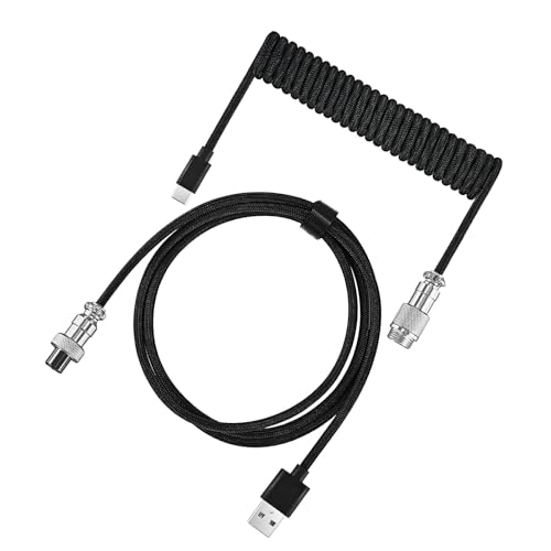 hindraem USB Kabel mit starker Zugfestigkeit für mechanische Tastatur, ABS Mechanische Tastatur, gewickeltes Luftfahrt Stecker Datenkabel, Schwarz von hindraem