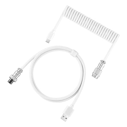 hindraem USB Kabel mit starker Zugfestigkeit für mechanische Tastatur, ABS Mechanische Tastatur, gewickeltes Luftfahrt Stecker Datenkabel, Weiß von hindraem