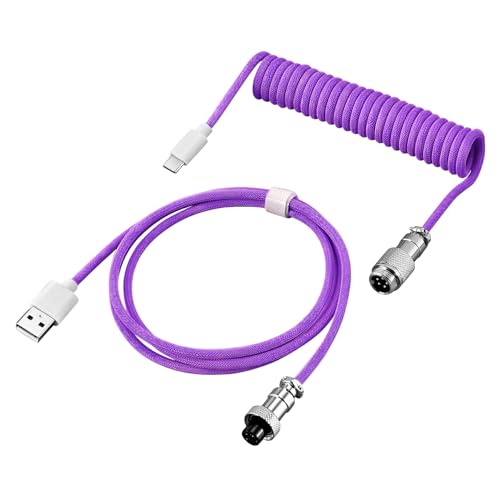 hindraem USB Kabel mit starker Zugfestigkeit für mechanische Tastatur, ABS Mechanische Tastatur, gewickeltes Luftfahrt Stecker Datenkabel, violett von hindraem