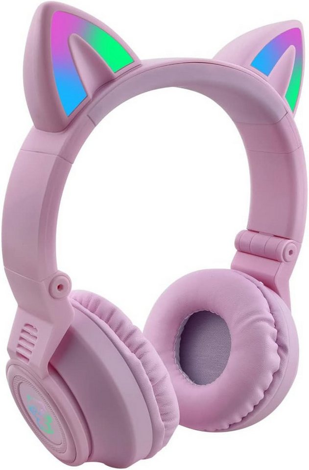 hisonic Ergonomisch mit Bunte Lichter, Faltbare,Einstellbar Eingebautes Mikfon Kinder-Kopfhörer (Mit der fortschrittlichen Bluetooth 5.0-Technologie bietet der Kopfhörer eine schnelle, stabile Verbindung, die das Hörerlebnis reibungslos und unterbrechungsfrei macht., Bluetooth, Komfortables Katzenohren und Einhornhörner machen diese Kopfhörer) von hisonic