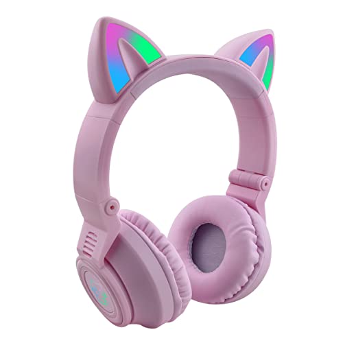 hisonic Kinderkopfhörer ab 3 Jahre, Katzenohr Kopfhörer Bluetooth mit Bunte Lichter, Mikrofon und SD-Kartensteckplatz für Mädchen und Jungen. (Lila) von hisonic