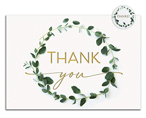 25 thank you cards & stickers - folding cards SET Eucalyptus, wedding, baptism, confirmation, communion, retirement, birth, birthday, employee, thank you, blank von hoffnungsart