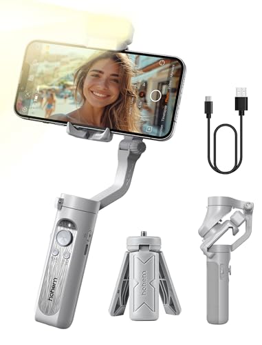 hohem iSteady XE Kit Gimbal Smartphone, 3-Achsen Handy Gimbal Stabilisator mit Magnetischem Fülllicht, Gesichts/Objektverfolgung, Kompatibel mit iPhone und Android, Motorschutz, Faltbarer, für Vlog von hohem