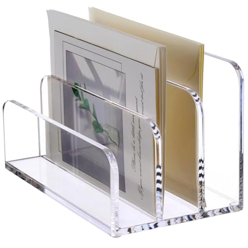 holanae Vertikaler Briefhalter, Aktensortierer, Acryl-Schreibtisch-Organizer, Briefhalter für Den Schreibtisch von holanae