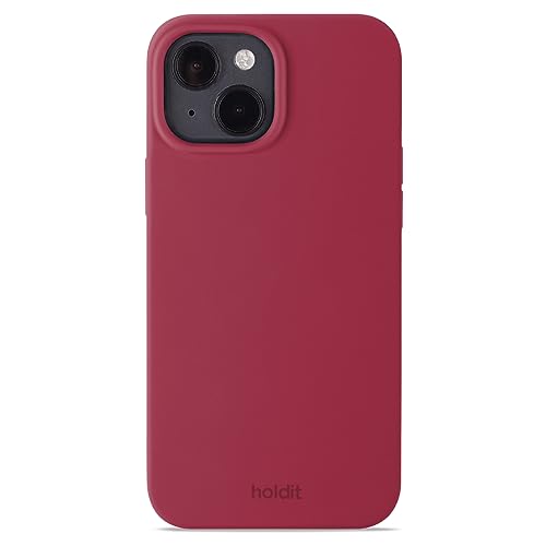 holdit Silikonhülle iPhone 14/13-0,8mm Ultra dünn Handyhülle Silikon - Trendy Slim Silicone case mit Voller Schutz (erhöhte Kante für Kameraschutz) - Red Velvet von holdit