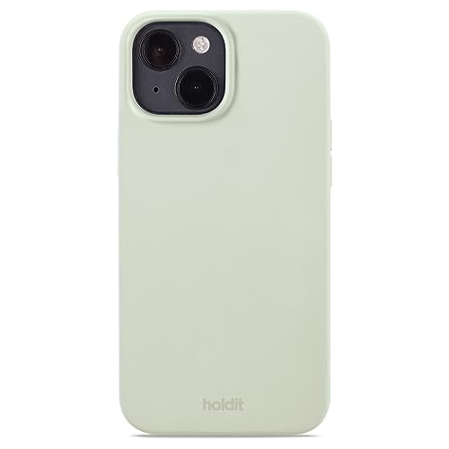 holdit Silikonhülle iPhone 14/13-0,8mm Ultra dünn Handyhülle Silikon - Trendy Slim Silicone case mit Voller Schutz (erhöhte Kante für Kameraschutz) - White Moss von holdit