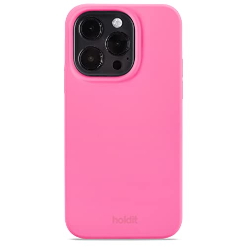 holdit Silikonhülle iPhone 14 Pro - 0,8mm Ultra dünn Handyhülle Silikon - Trendy Slim Silicone case mit Voller Schutz (erhöhte Kante für Kameraschutz) - Bright Pink von holdit