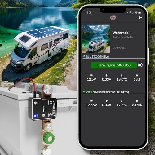 HOOTS Batteriemonitor 12V 24V 36V 40A Wohnmobil WLAN Bluetooth Autobatterie Spannung-Strom-Messgerät iOS Android von hoots