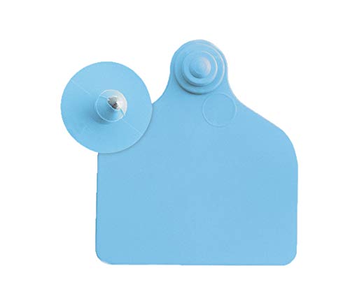 Ohrmarke UKAFLEX blau Maxi mit Druckknopf, Lochteil 71x63mm, Knopfteil 27mm Durchmesser, Schachtel mit 20 Paar von horizont