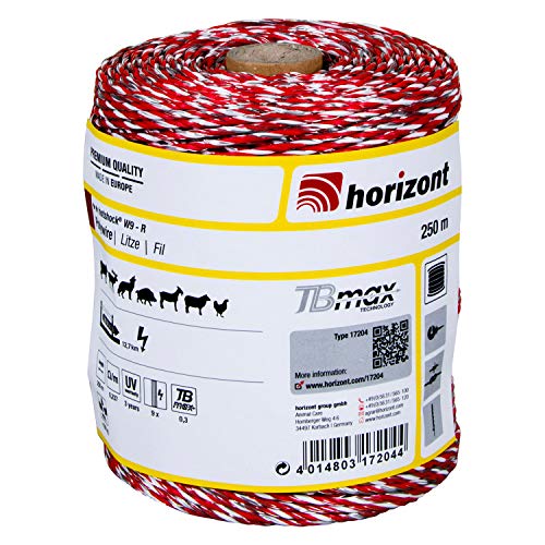 horizont Weidezaunlitze hotshock® W9-R, 250 m lang, rot, 9x 0,30 mm TBmax-Leiter, 100 kg Bruchlast, für kurze Zäune bis mittlere Zäune, Weidezaunband, Breitband Litze, Elektrozaun von horizont