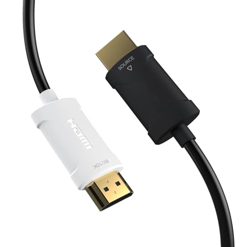 High-Speed 8K HDMI Glasfaserkabel 15m, 48Gbps, 8K HDMI 2.1 Kabel mit AOC Unterstützung, 8K@60Hz, 4K@120Hz/144Hz, HDR, eARC, 3D, Dolby Atmos, HDCP 2.2&2.3, Kompatibel mit PS5, Xbox Series X, PC, TV von huaham