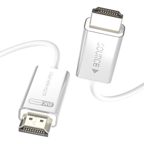 huaham HDMI 2.1 Glasfaser-Kabel 2m Weiß – 8K@60Hz/4K@120Hz, 48Gbit/s, Dynamic HDR, eARC, HDCP 2.2&2.3, 3D – Kompatibel mit RTX 4090, RX 7900 XTX, PS5, Soundbar & Monitoren von huaham