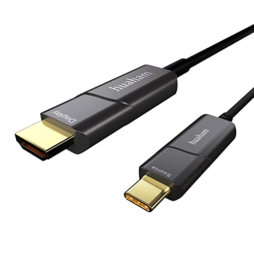 huaham Glasfaserkabel USB C auf HDMI 5 m, Typ C auf HDMI 2.0 Kabel 4K @ 60Hz, Thunderbolt 3 kompatibel mit MacBook Pro/Air, Pad Pro/Air, Surface Go, Tablets, Laptops(5 m/16,5 ft)… von huaham