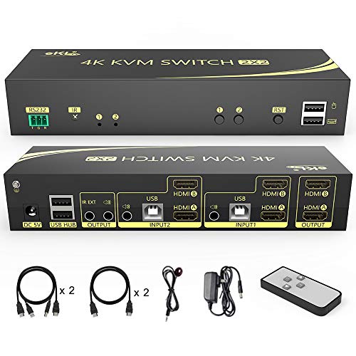 HDMI KVM Switch 2 in 2 Out Dual Monitor Extended Display 4K@60Hz 4:4:4 mit Audio Sharing Keyboard Mouse Switcher von huasion
