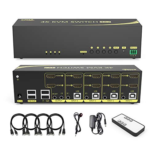 Huasion HDMI KVM Switch 4 in 2 Out Dual Monitor Extended Display 4K@60Hz 4:4:4 with Audio and USB 2.0 Hub Sharing PC Monitor Keyboard Mouse Switcher von huasion