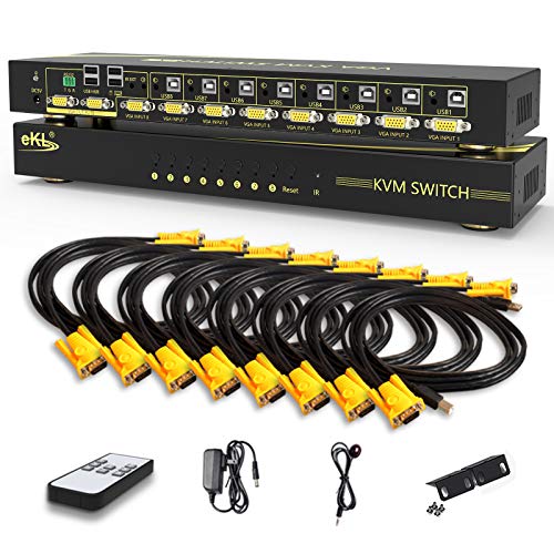 Huasion VGA KVM Switch 8 Port in 2 Out Switcher Supports Hotkey Switching Audio USB 2.0 Devices Sharing 8 Computers with One set of Keyboard and Mouse von huasion
