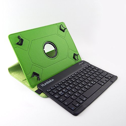 360° drehbare Schutzhülle + Bluetooth Tastatur für 9" bis 10" Tablets GRÜN [Universal Tasche, Cover, Case, Etui, Schutz, Hülle, Tablet] von humblebe