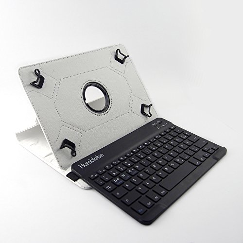360° drehbare Schutzhülle + Bluetooth Tastatur für 9" bis 10" Tablets Weiss [Universal Tasche, Cover, Case, Etui, Schutz, Hülle, Tablet] von humblebe