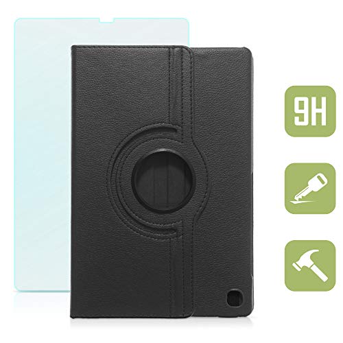 Drehbare Hülle mit Standfunktion für Samsung Galaxy Tab S5e 10.5 inkl. Panzerfolie aus Glas in SCHWARZ mit automatischer Sleep- und Wake-Up-Funktion [passend für Modell SM-T720, SM-T725] von humblebe