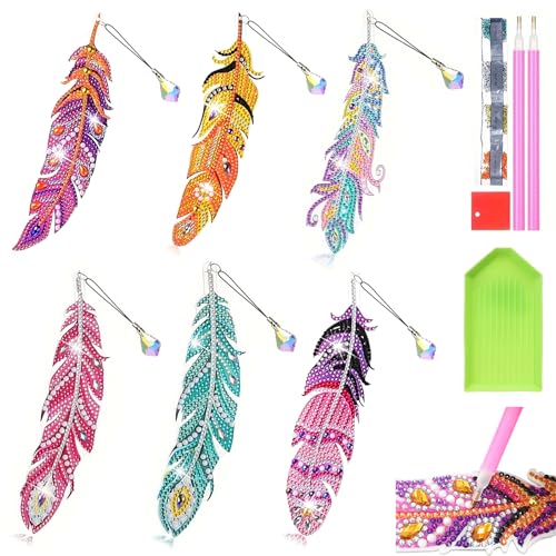 Hurifeng Diamond Painting Lesezeichen Set - 6 Stück Diamond Painting Federn mit Kristall Anhänger DIY Bastelset Personalisiertes Lesezeichen für Mädchen Basteln Mädchen Hurifeng Diamond Painting Lesezeichen Set - 6 Stück Diamond Painting Federn mit Kristall Anhänger DIY Bastelset Personalisiertes Lesezeichen für Mädchen Basteln Mädchen von hurifeng