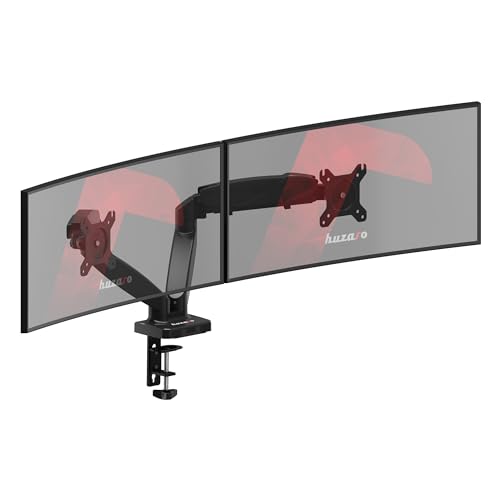 huzaro Motion 2.2 | Halterung 2 Monitore Doppel-Monitorarm Dual Arm | für 15-27 Zoll PC-Bildschirme | VESA 75 & 100 mm | Höhenverstellbare mit Neigungen Dreht Schwenken | Belastung 7 kg Pro Arm von huzaro