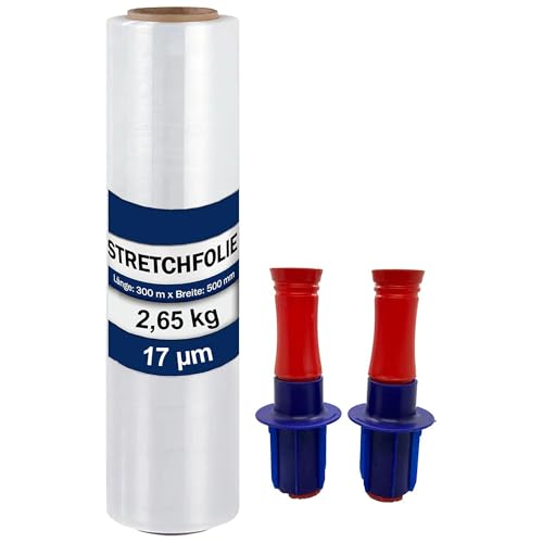 Stretch Wrap Film-1 Pack, 50 cm / 2.65kg, 17 μm, 300m, Stretch Industrial Strength for Pallet Wrap, Moving, Shipping, Packaging, Furniture Wrapping Moving & Protection,2 Roll with Handles (1 Stück) von huzur elektrik