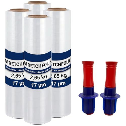 Stretch Wrap Film-4 Pack, 50 cm / 2.65kg, 17 μm, 300m, Stretch Industrial Strength for Pallet Wrap, Moving, Shipping, Packaging, Furniture Wrapping Moving & Protection,2 Roll with Handles (4 Stück) Stretch Wrap Film-4 Pack, 50 cm / 2.65kg, 17 μm, 300m, Stretch Industrial Strength for Pallet Wrap, Moving, Shipping, Packaging, Furniture Wrapping Moving & Protection,2 Roll with Handles (4 Stück) von huzur elektrik